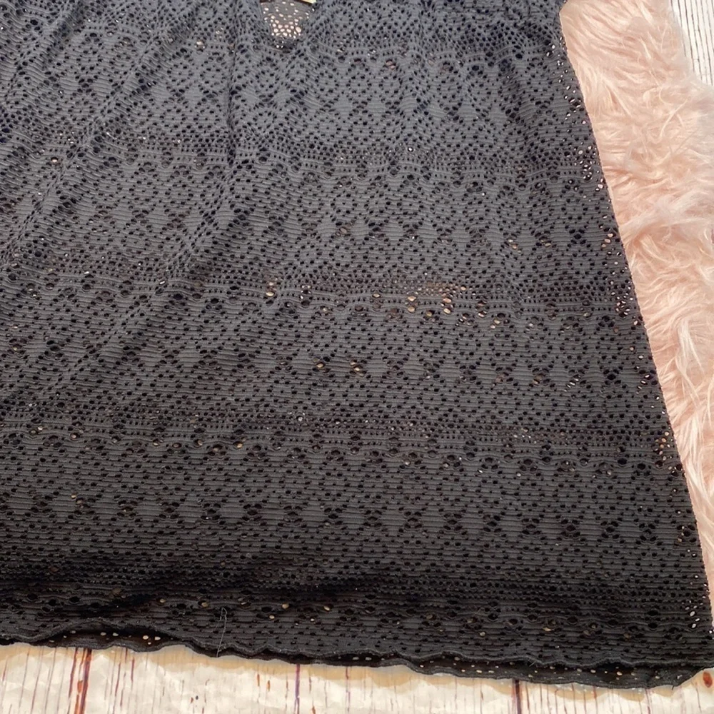 BECCA Swimwear Mesh Short Sleeve Swim Coverup Dress Black sz M-L